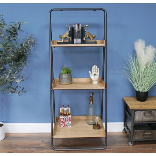 Industrial Steel Grey And Solid Wood 3 Tier Open Freestanding Shelving Unit 149cm