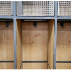 Industrial Steel Grey Metal And Solid Wood 3 Door 3 Crate Hall Stand Coat Hanger 164cm