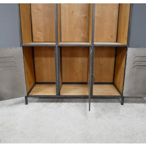 Industrial Steel Grey Metal And Solid Wood 3 Door 3 Crate Hall Stand Coat Hanger 164cm