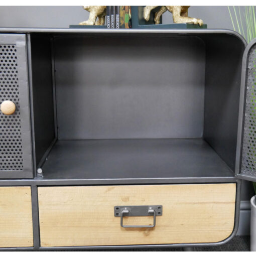 Retro Industrial Black Metal And Solid Wood 2 Door 2 Drawer Sideboard Cabinet