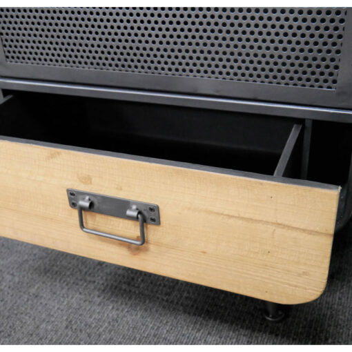 Retro Industrial Black Metal And Solid Wood 2 Door 2 Drawer Sideboard Cabinet