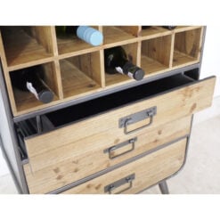 Retro Industrial Grey Metal 3 Drawer Tall Bar Drinks Cabinet With Wine And Glass Storage 159cm