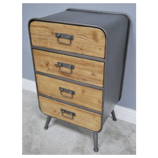 Retro Industrial Grey Metal And Solid Wood 4 Drawer Chest Of Drawers 83cm