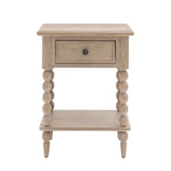 Rustic Country Cottage Light Oak Wood 1 Shelf 1 Drawer Bedside Cabinet With Hand Carved Bobbin Detail Legs