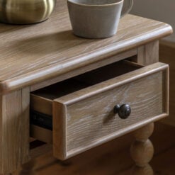 Rustic Country Cottage Light Oak Wood 1 Shelf 1 Drawer Bedside Cabinet With Hand Carved Bobbin Detail Legs