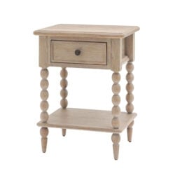 Rustic Country Cottage Light Oak Wood 1 Shelf 1 Drawer Bedside Cabinet With Hand Carved Bobbin Detail Legs