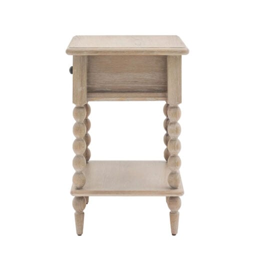 Rustic Country Cottage Light Oak Wood 1 Shelf 1 Drawer Bedside Cabinet With Hand Carved Bobbin Detail Legs
