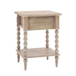 Rustic Country Cottage Light Oak Wood 1 Shelf 1 Drawer Bedside Cabinet With Hand Carved Bobbin Detail Legs
