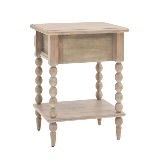 Rustic Country Cottage Light Oak Wood 1 Shelf 1 Drawer Bedside Cabinet With Hand Carved Bobbin Detail Legs