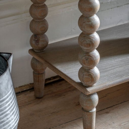 Rustic Country Cottage Light Oak Wood 2 Drawer 2 Tier Large Console Table With Hand Carved Bobbin Detail Legs 165cm