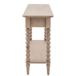 Rustic Country Cottage Light Oak Wood 2 Drawer 2 Tier Large Console Table With Hand Carved Bobbin Detail Legs 165cm