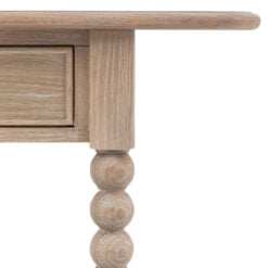 Rustic Country Cottage Light Oak Wood 2 Drawer 2 Tier Large Console Table With Hand Carved Bobbin Detail Legs 165cm