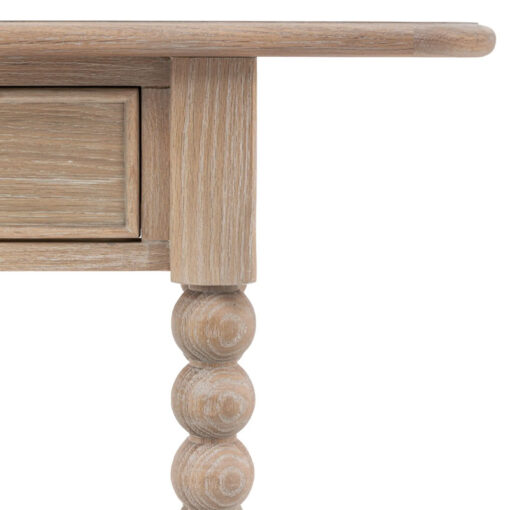 Rustic Country Cottage Light Oak Wood 2 Drawer 2 Tier Large Console Table With Hand Carved Bobbin Detail Legs 165cm