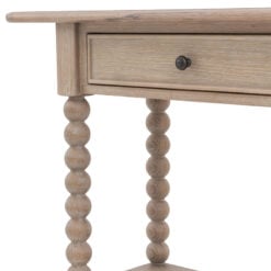 Rustic Country Cottage Light Oak Wood 2 Drawer 2 Tier Large Console Table With Hand Carved Bobbin Detail Legs 165cm