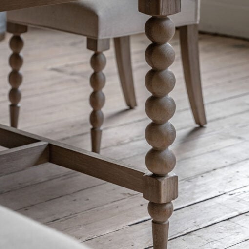 Rustic Country Cottage Light Oak Wood Extending 8 Seater Dining Table With Hand Carved Bobbin Detail Legs 200-250cm