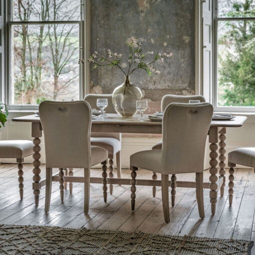 Rustic Country Cottage Light Oak Wood Extending 8 Seater Dining Table With Hand Carved Bobbin Detail Legs 200-250cm
