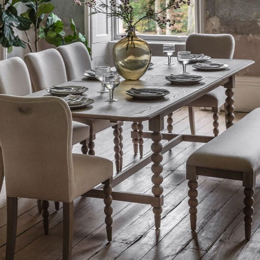 Rustic Country Cottage Light Oak Wood Extending 8 Seater Dining Table With Hand Carved Bobbin Detail Legs 200-250cm