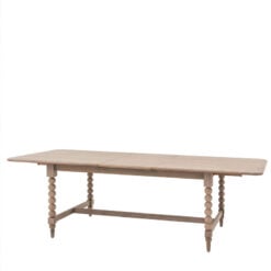 Rustic Country Cottage Light Oak Wood Extending 8 Seater Dining Table With Hand Carved Bobbin Detail Legs 200-250cm