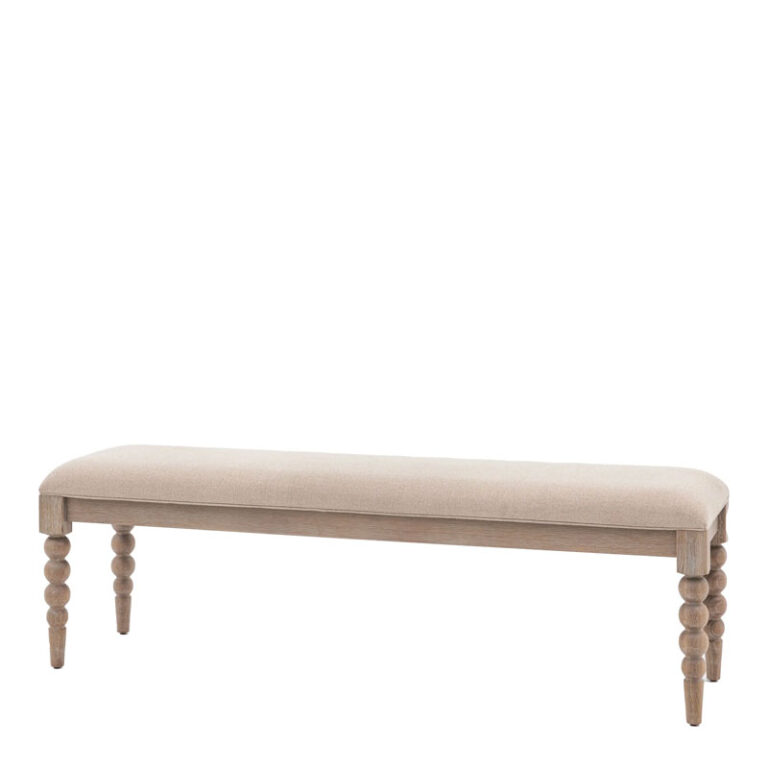 Rustic Country Cottage Light Oak Wood Fabric Upholstered Backless ...