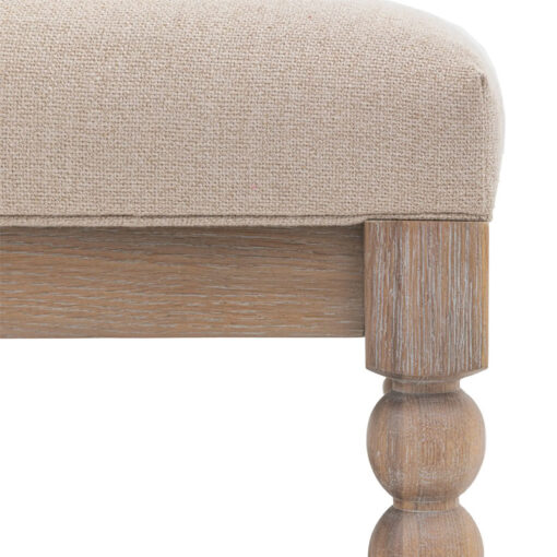 Rustic Country Cottage Light Oak Wood Fabric Upholstered Ottoman Coffee Table With Hand Carved Bobbin Detail Legs 100cm