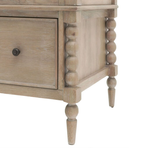 Rustic Country Cottage Light Oak Wood Large 2 Door 1 Drawer Wardrobe With Hand Carved Bobbin Detail Legs 195cm