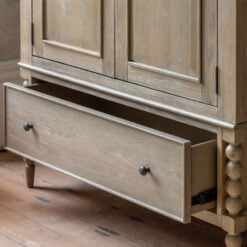 Rustic Country Cottage Light Oak Wood Large 2 Door 1 Drawer Wardrobe With Hand Carved Bobbin Detail Legs 195cm