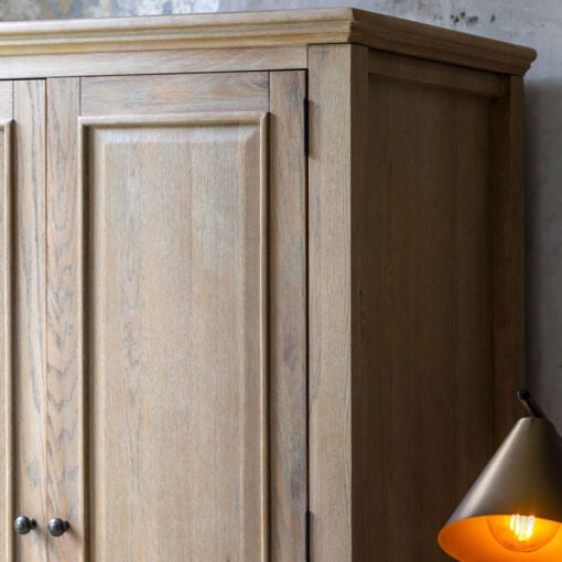 Rustic Country Cottage Light Oak Wood Large 2 Door 1 Drawer Wardrobe With Hand Carved Bobbin Detail Legs 195cm