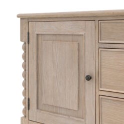 Rustic Country Cottage Light Oak Wood Large 2 Door 3 Drawer Sideboard With Hand Carved Bobbin Detail Legs 165cm