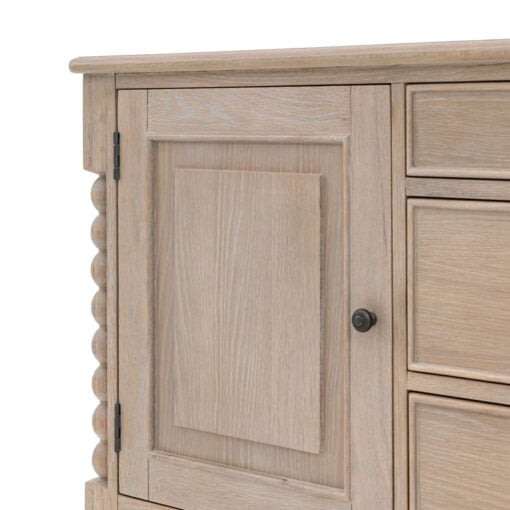Rustic Country Cottage Light Oak Wood Large 2 Door 3 Drawer Sideboard With Hand Carved Bobbin Detail Legs 165cm