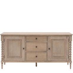 Rustic Country Cottage Light Oak Wood Large 2 Door 3 Drawer Sideboard With Hand Carved Bobbin Detail Legs 165cm