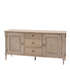 Rustic Country Cottage Light Oak Wood Large 2 Door 3 Drawer Sideboard With Hand Carved Bobbin Detail Legs 165cm