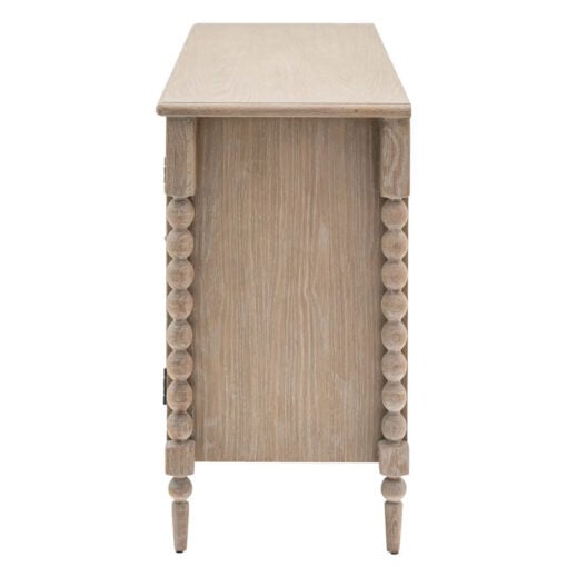 Rustic Country Cottage Light Oak Wood Large 2 Door 3 Drawer Sideboard With Hand Carved Bobbin Detail Legs 165cm