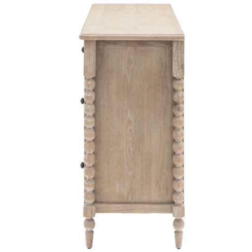 Rustic Country Cottage Light Oak Wood Large 7 Drawer Chest Of Drawers With Hand Carved Bobbin Detail Legs 140cm
