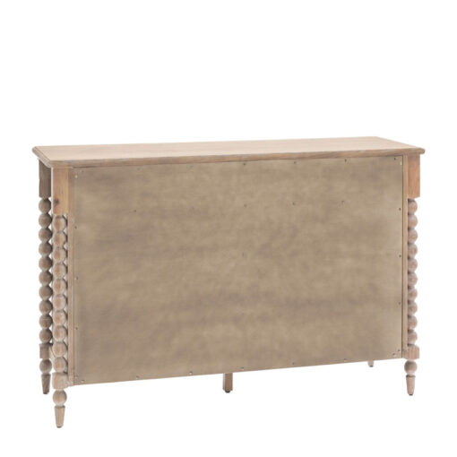 Rustic Country Cottage Light Oak Wood Large 7 Drawer Chest Of Drawers With Hand Carved Bobbin Detail Legs 140cm