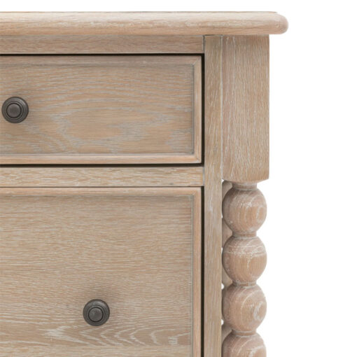Rustic Country Cottage Light Oak Wood Large 7 Drawer Chest Of Drawers With Hand Carved Bobbin Detail Legs 140cm