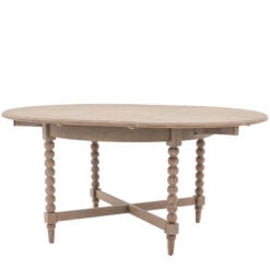 Rustic Country Cottage Light Oak Wood Round Extending 6 Seater Dining Table With Hand Carved Bobbin Detail Legs 120-160cm
