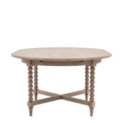 Rustic Country Cottage Light Oak Wood Round Extending 6 Seater Dining Table With Hand Carved Bobbin Detail Legs 120-160cm