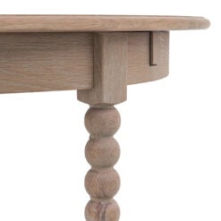 Rustic Country Cottage Light Oak Wood Round Extending 6 Seater Dining Table With Hand Carved Bobbin Detail Legs 120-160cm