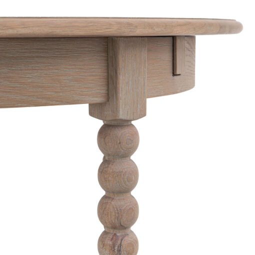 Rustic Country Cottage Light Oak Wood Round Extending 6 Seater Dining Table With Hand Carved Bobbin Detail Legs 120-160cm