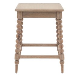 Rustic Country Cottage Light Oak Wood Square Side Table With Hand Carved Bobbin Detail Legs