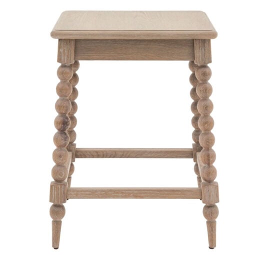 Rustic Country Cottage Light Oak Wood Square Side Table With Hand Carved Bobbin Detail Legs