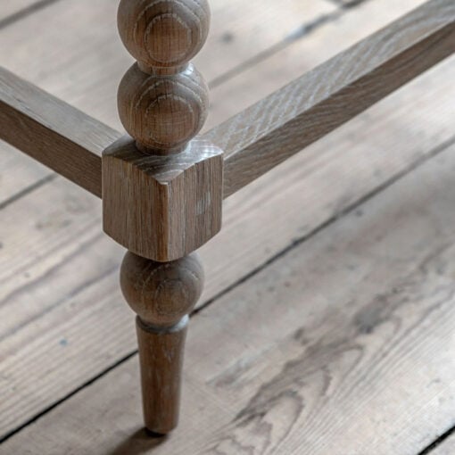 Rustic Country Cottage Light Oak Wood Square Side Table With Hand Carved Bobbin Detail Legs