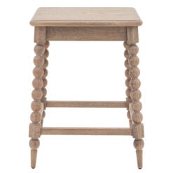 Rustic Country Cottage Light Oak Wood Square Side Table With Hand Carved Bobbin Detail Legs
