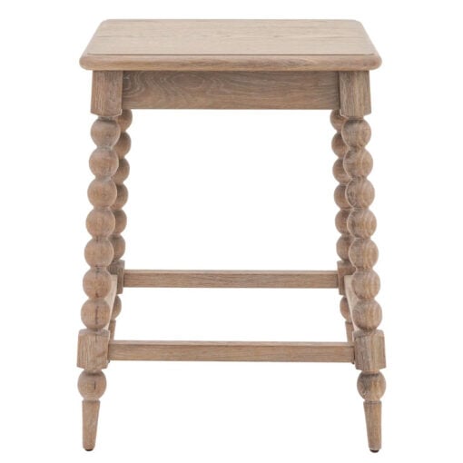 Rustic Country Cottage Light Oak Wood Square Side Table With Hand Carved Bobbin Detail Legs