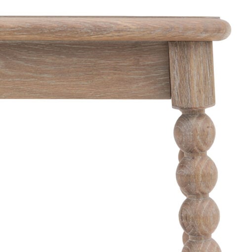 Rustic Country Cottage Light Oak Wood Square Side Table With Hand Carved Bobbin Detail Legs