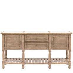 Rustic Country Farmhouse 2 Tier 2 Door 2 Drawer Light Wood Large Sideboard With White Marble Top 180cm