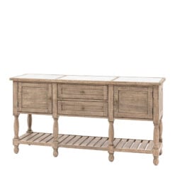 Rustic Country Farmhouse 2 Tier 2 Door 2 Drawer Light Wood Large Sideboard With White Marble Top 180cm