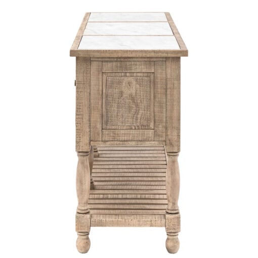Rustic Country Farmhouse 2 Tier 2 Door 2 Drawer Solid Light Wood Large Sideboard With White Marble Top 180cm