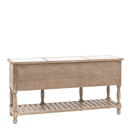 Rustic Country Farmhouse 2 Tier 2 Door 2 Drawer Solid Light Wood Large Sideboard With White Marble Top 180cm