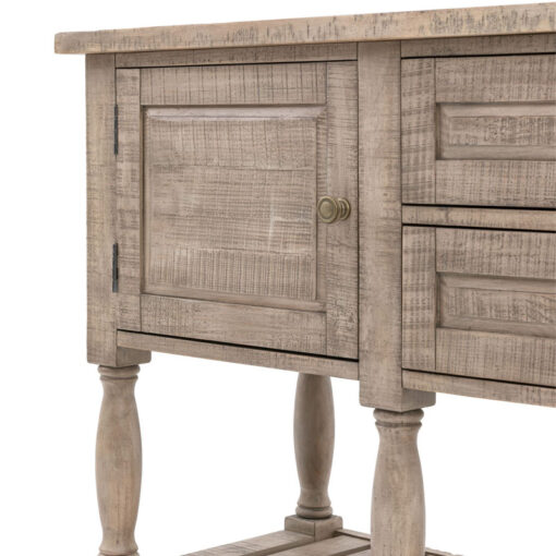 Rustic Country Farmhouse 2 Tier 2 Door 2 Drawer Solid Light Wood Large Sideboard With White Marble Top 180cm